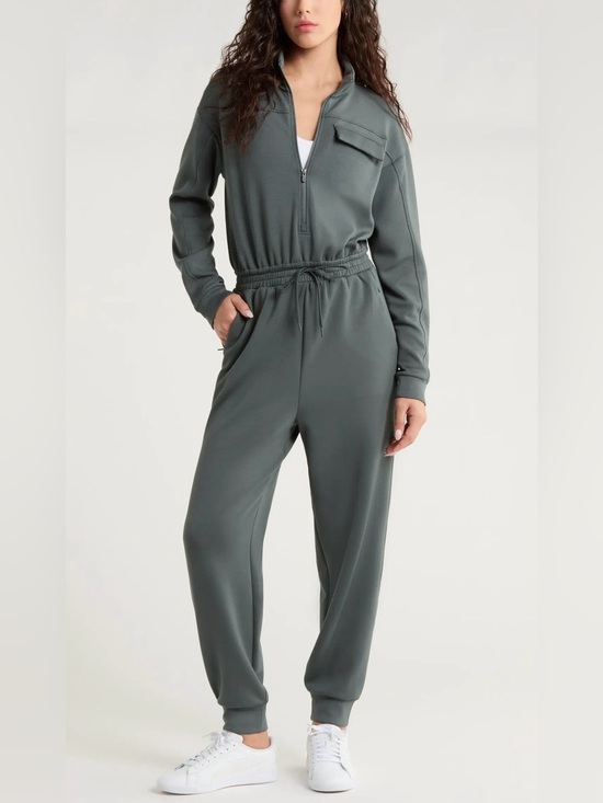 Zella Pants - Zella Zip-Front Jumpsuit in Slate Green